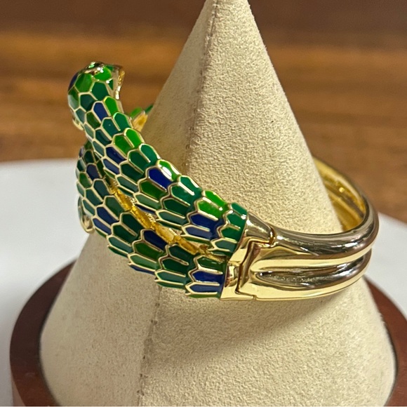 Rachel Glauber 14K Gold Plated W/ Green/Blue Cubic Zirconia 3D Serpent Bracelet - Picture 8 of 16
